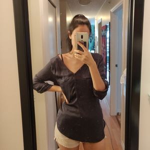 Grey Satin V-Neck Blouse